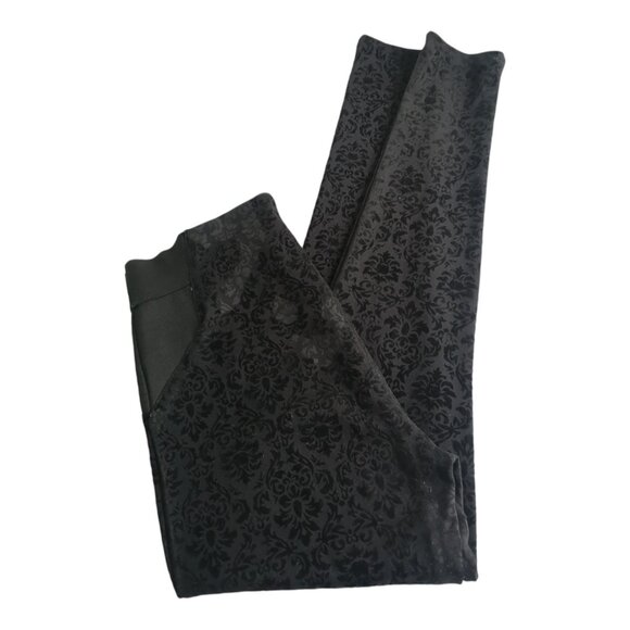 SWS Collection Black Jacquard Pattern Velvet Leggings L - Picture 1 of 6